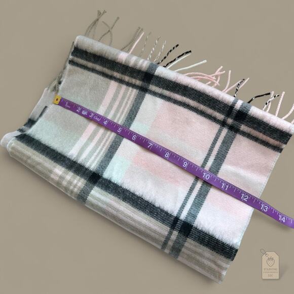 Soft Pink Gray Plaid Fringe Scarf Wrap | Softer Than Cashmere | Unisex Winter - Picture 5 of 7